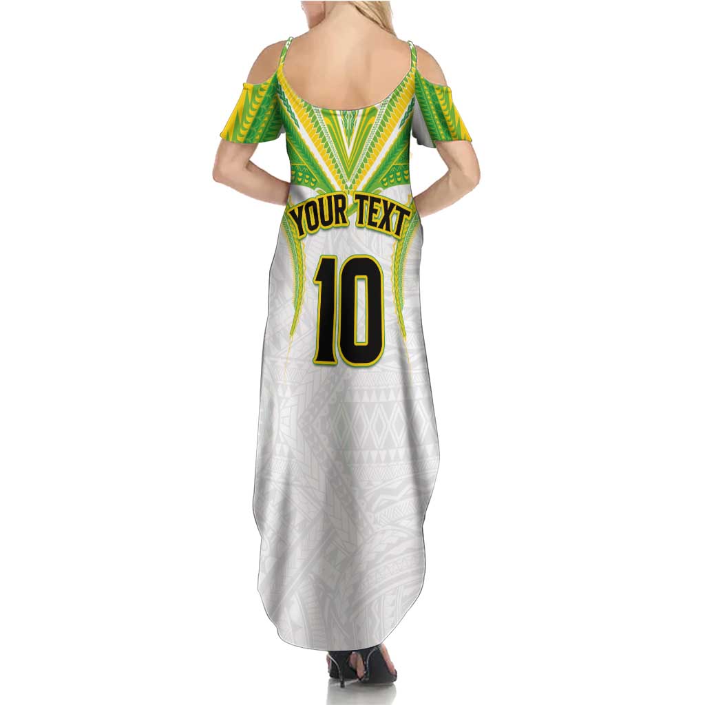 Custom Cook Islands Rugby Summer Maxi Dress Tatau Art Sport Style White Color LT03 - Polynesian Pride