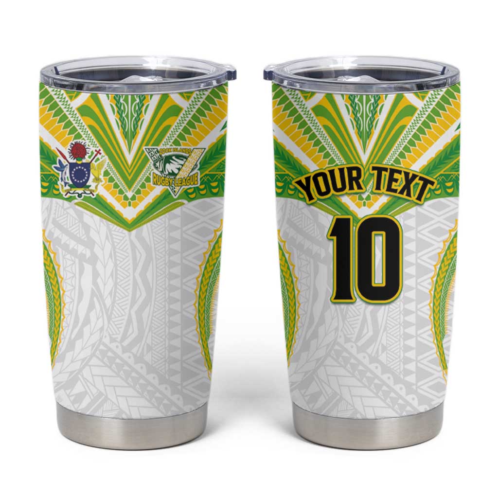 Custom Cook Islands Rugby Tumbler Cup Tatau Art Sport Style White Color LT03 White - Polynesian Pride