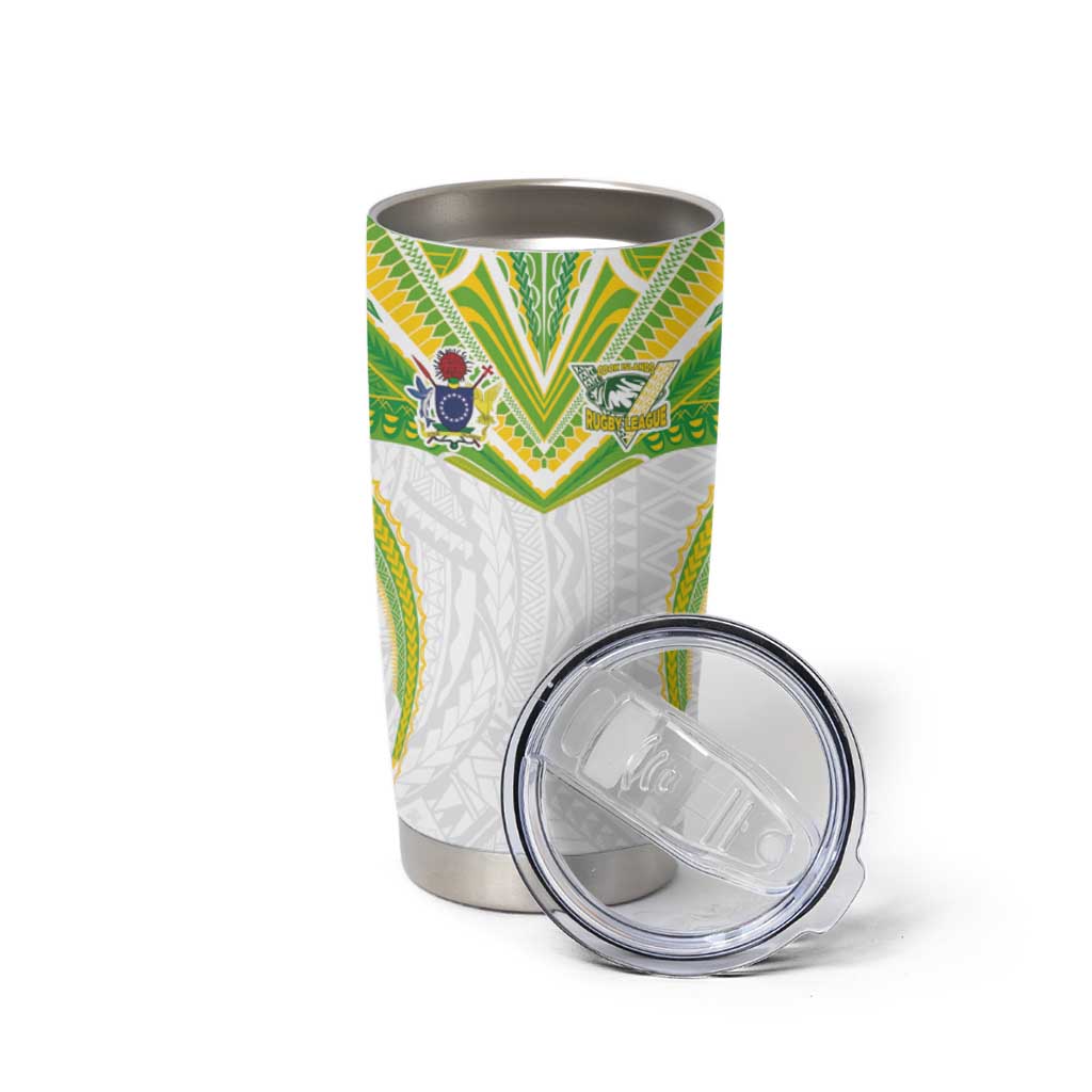 Custom Cook Islands Rugby Tumbler Cup Tatau Art Sport Style White Color LT03 - Polynesian Pride
