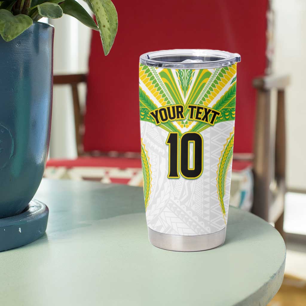 Custom Cook Islands Rugby Tumbler Cup Tatau Art Sport Style White Color LT03 - Polynesian Pride