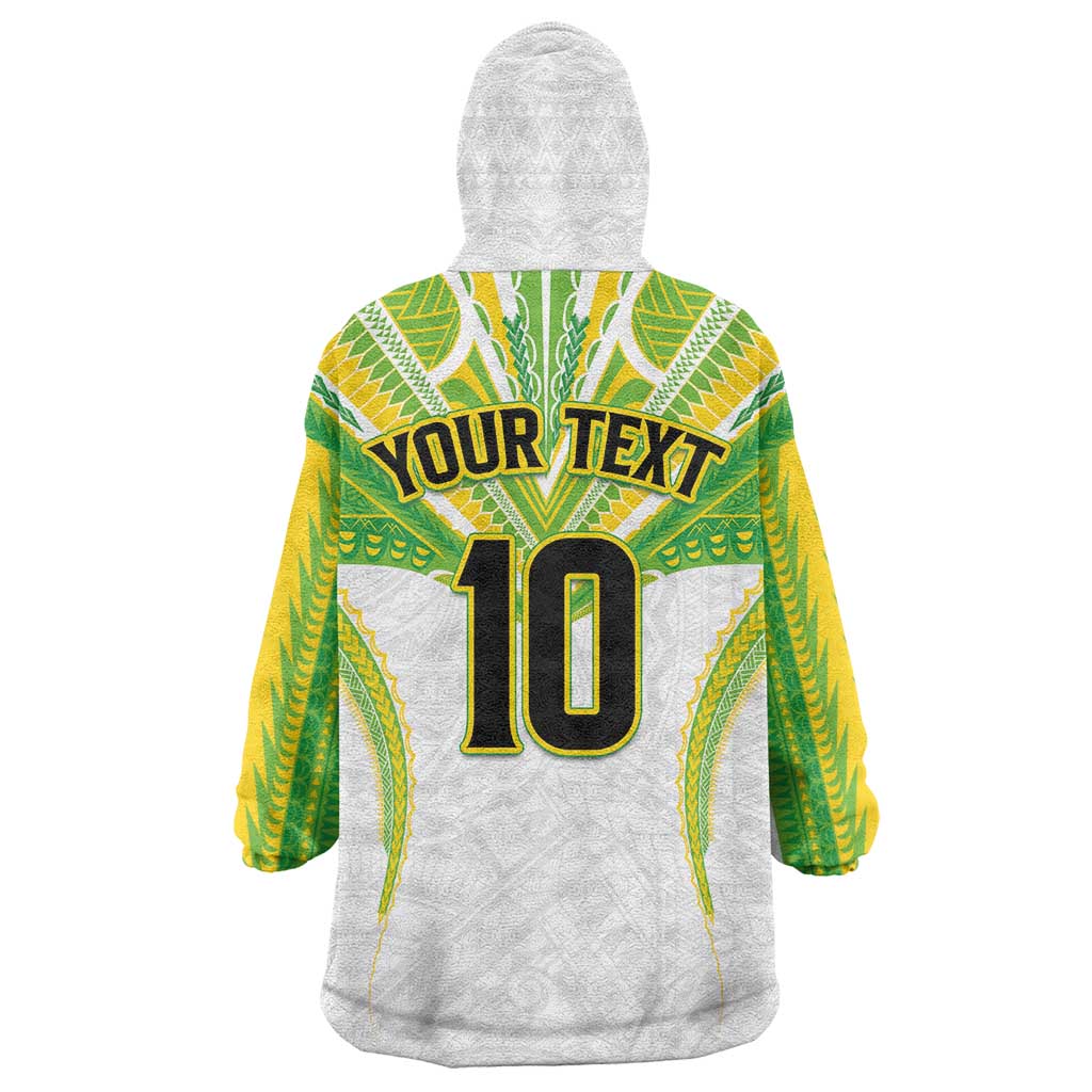 Custom Cook Islands Rugby Wearable Blanket Hoodie Tatau Art Sport Style White Color LT03 - Polynesian Pride