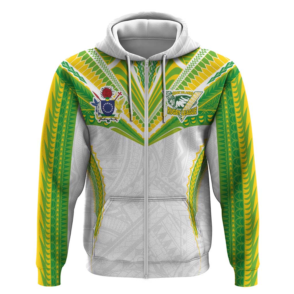Custom Cook Islands Rugby Zip Hoodie Tatau Art Sport Style White Color LT03 Zip Hoodie White - Polynesian Pride
