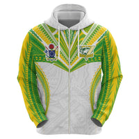 Custom Cook Islands Rugby Zip Hoodie Tatau Art Sport Style White Color LT03 - Polynesian Pride