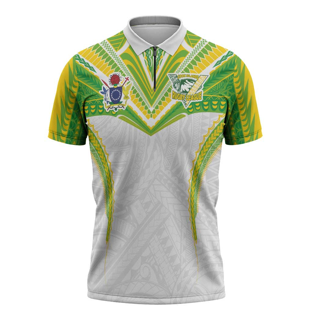 Custom Cook Islands Rugby Zipper Polo Shirt Tatau Art Sport Style White Color LT03 White - Polynesian Pride