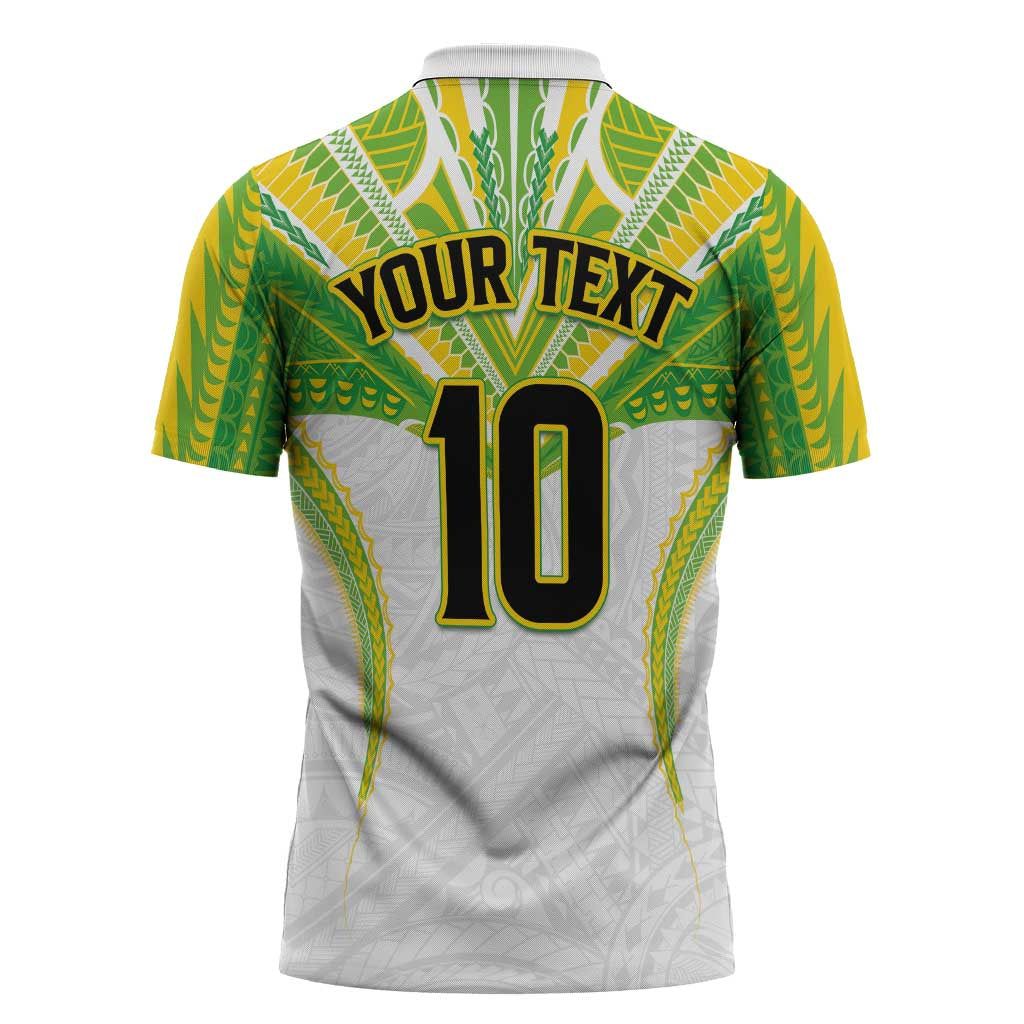Custom Cook Islands Rugby Zipper Polo Shirt Tatau Art Sport Style White Color LT03 - Polynesian Pride