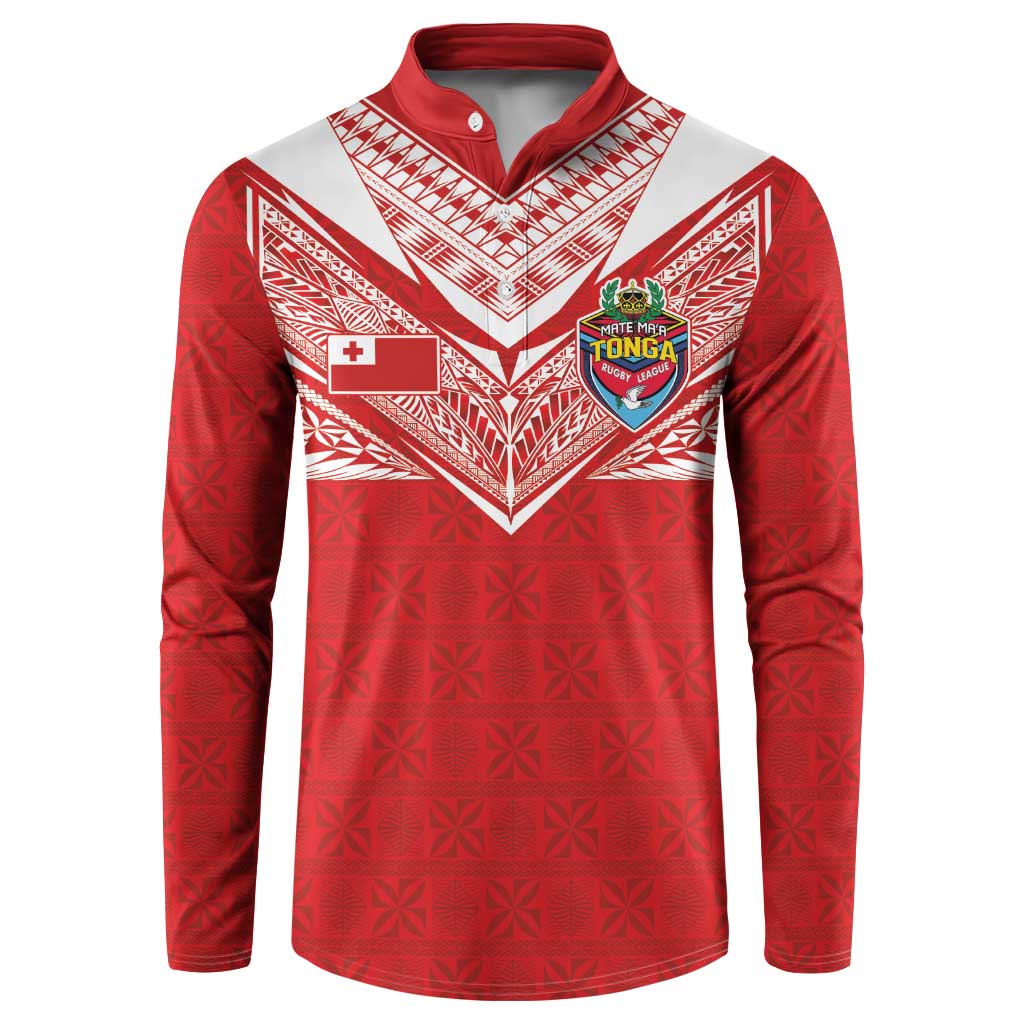 Custom Tonga Rugby Button Sweatshirt Ngatu Motifs and Pacific Patterns
