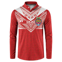 Custom Tonga Rugby Button Sweatshirt Ngatu Motifs and Pacific Patterns