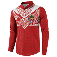 Custom Tonga Rugby Button Sweatshirt Ngatu Motifs and Pacific Patterns