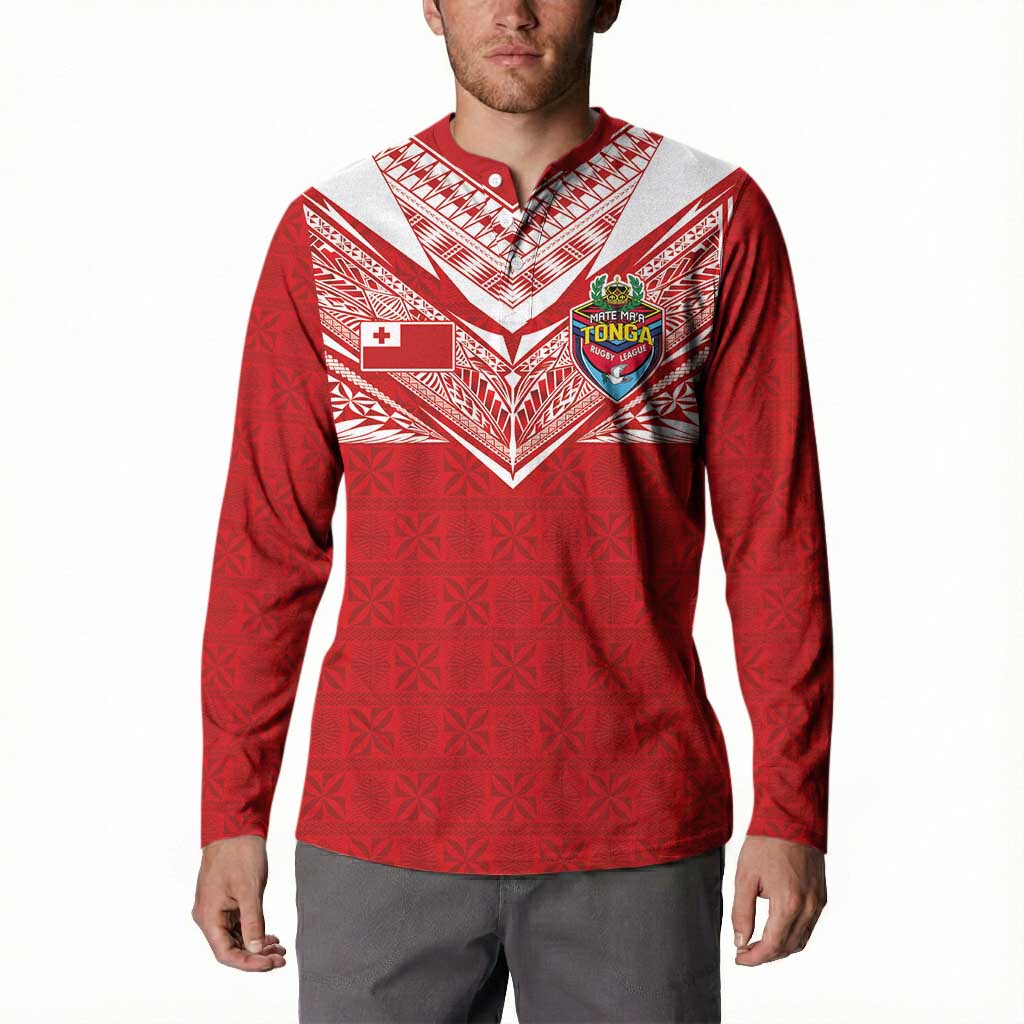 Custom Tonga Rugby Button Sweatshirt Ngatu Motifs and Pacific Patterns