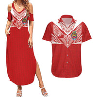 Custom Tonga Rugby Couples Matching Summer Maxi Dress and Hawaiian Shirt Ngatu Motifs and Pacific Patterns LT03 Red - Polynesian Pride