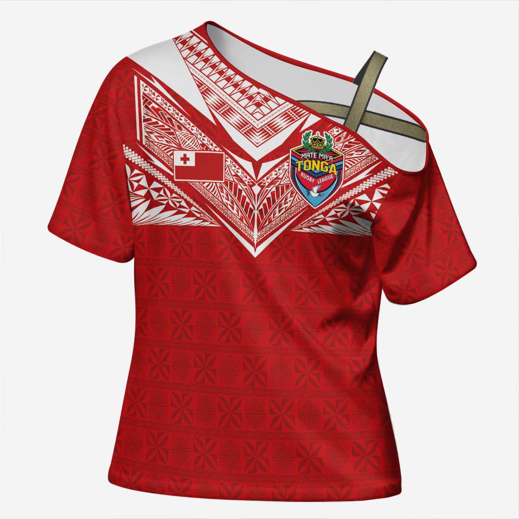 Custom Tonga Rugby Cross Shoulder Shirt Ngatu Motifs and Pacific Patterns
