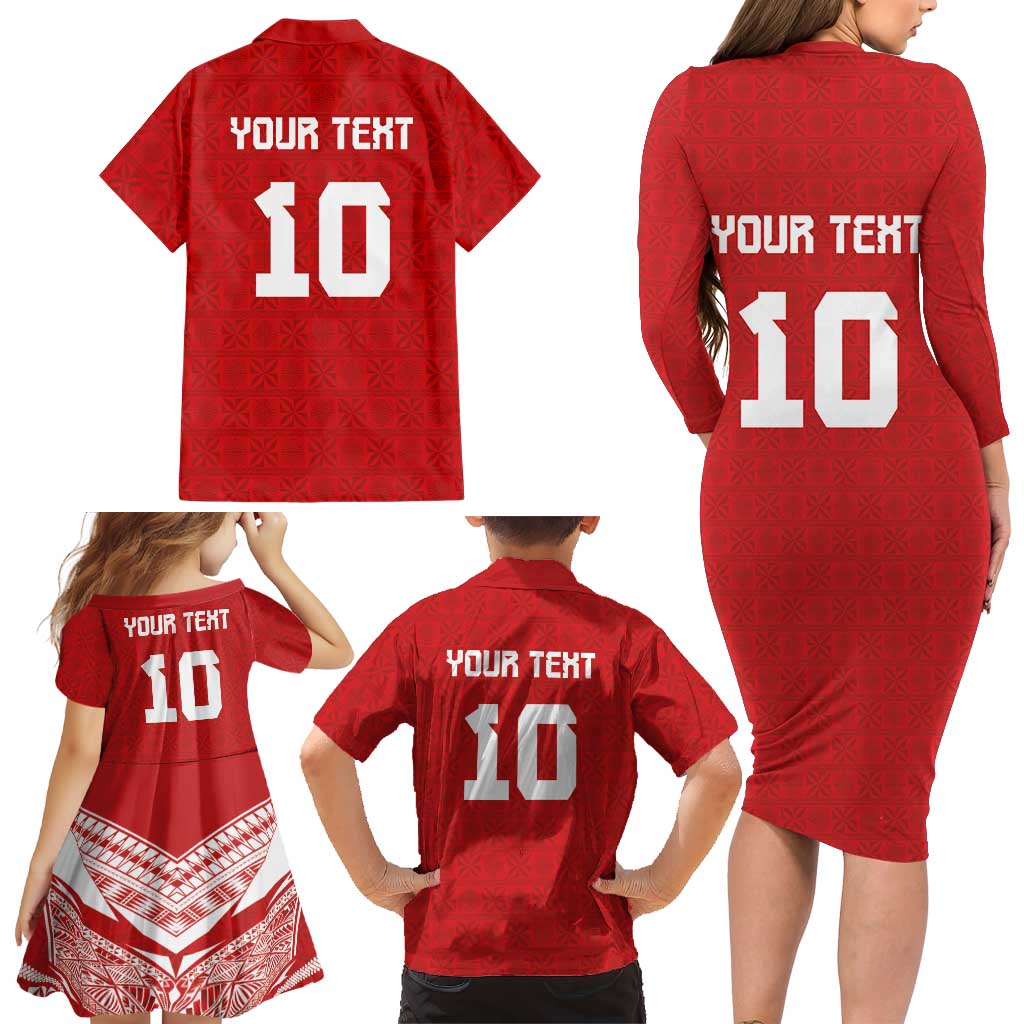 Custom Tonga Rugby Family Matching Long Sleeve Bodycon Dress and Hawaiian Shirt Ngatu Motifs and Pacific Patterns LT03 - Polynesian Pride