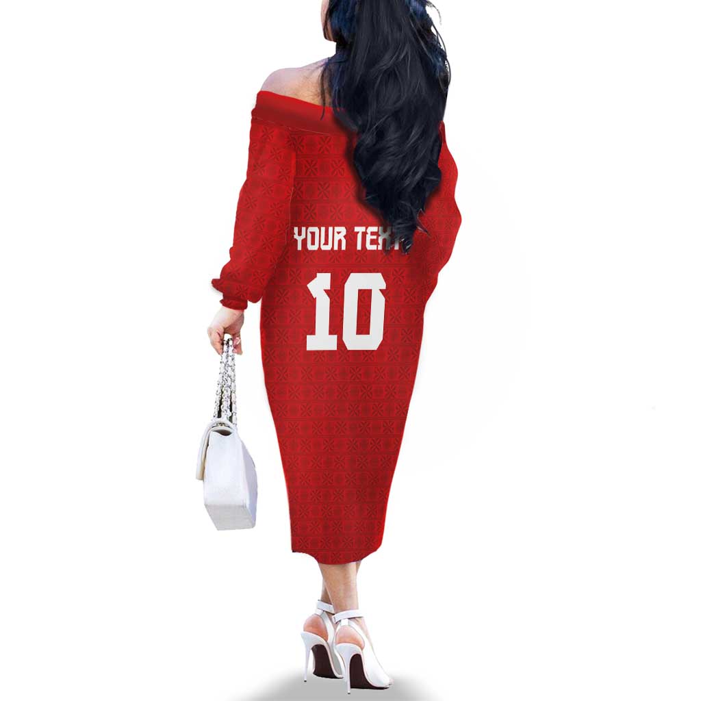 Custom Tonga Rugby Family Matching Off The Shoulder Long Sleeve Dress and Hawaiian Shirt Ngatu Motifs and Pacific Patterns LT03 - Polynesian Pride