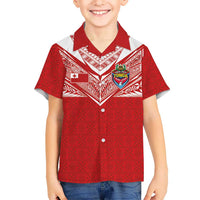 Custom Tonga Rugby Family Matching Off The Shoulder Long Sleeve Dress and Hawaiian Shirt Ngatu Motifs and Pacific Patterns LT03 Son's Shirt Red - Polynesian Pride