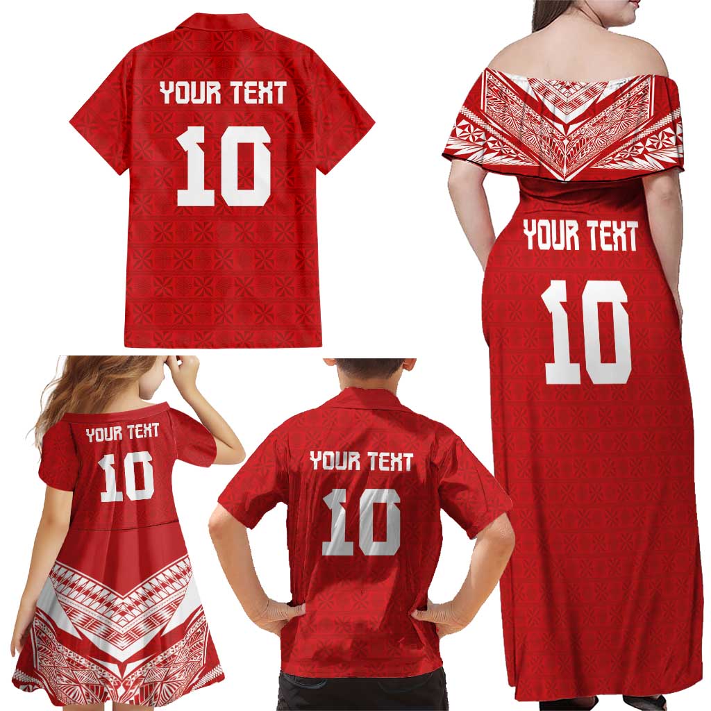 Custom Tonga Rugby Family Matching Off Shoulder Maxi Dress and Hawaiian Shirt Ngatu Motifs and Pacific Patterns LT03 - Polynesian Pride