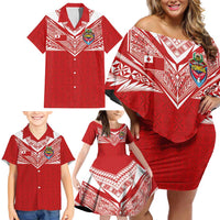 Custom Tonga Rugby Family Matching Off Shoulder Short Dress and Hawaiian Shirt Ngatu Motifs and Pacific Patterns LT03 - Polynesian Pride