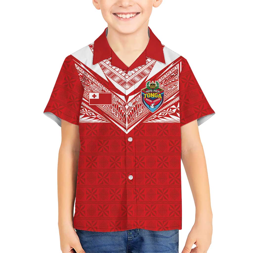 Custom Tonga Rugby Kid Hawaiian Shirt Ngatu Motifs and Pacific Patterns