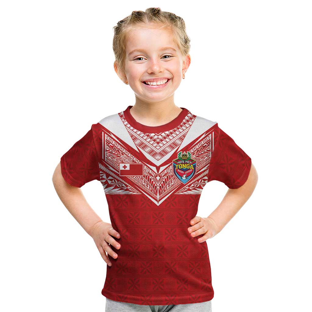 Custom Tonga Rugby Kid T Shirt Ngatu Motifs and Pacific Patterns LT03 Red - Polynesian Pride