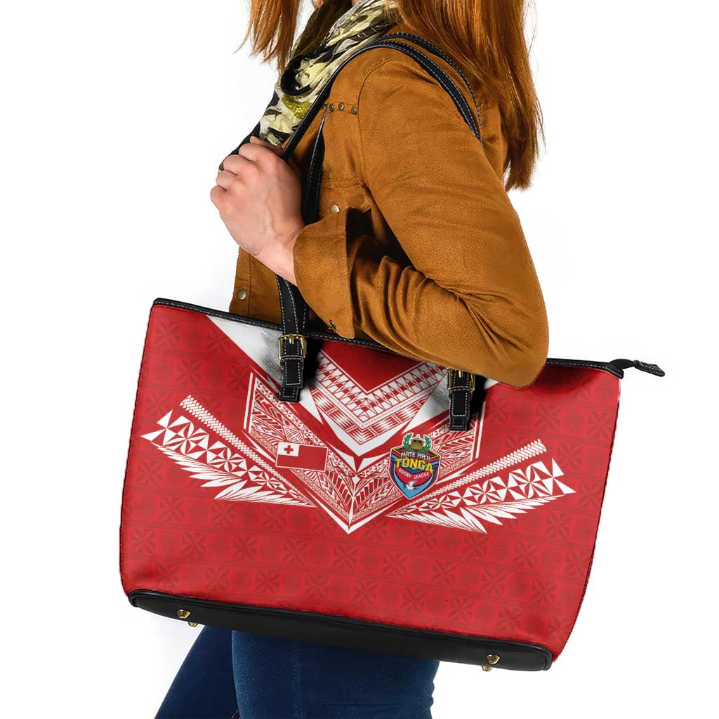 Tonga Rugby Leather Tote Bag Ngatu Motifs and Pacific Patterns