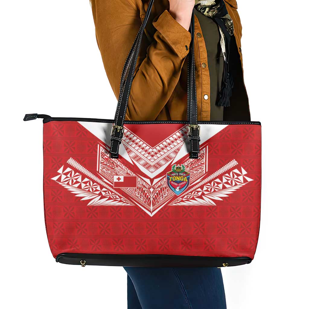 Tonga Rugby Leather Tote Bag Ngatu Motifs and Pacific Patterns