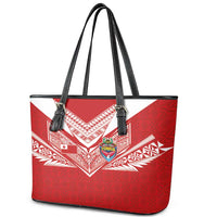 Tonga Rugby Leather Tote Bag Ngatu Motifs and Pacific Patterns