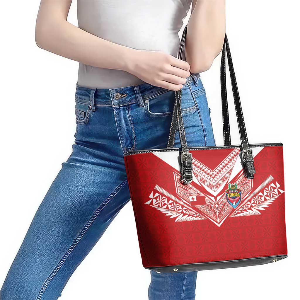 Tonga Rugby Leather Tote Bag Ngatu Motifs and Pacific Patterns