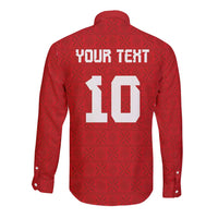 Custom Tonga Rugby Long Sleeve Button Shirt Ngatu Motifs and Pacific Patterns
