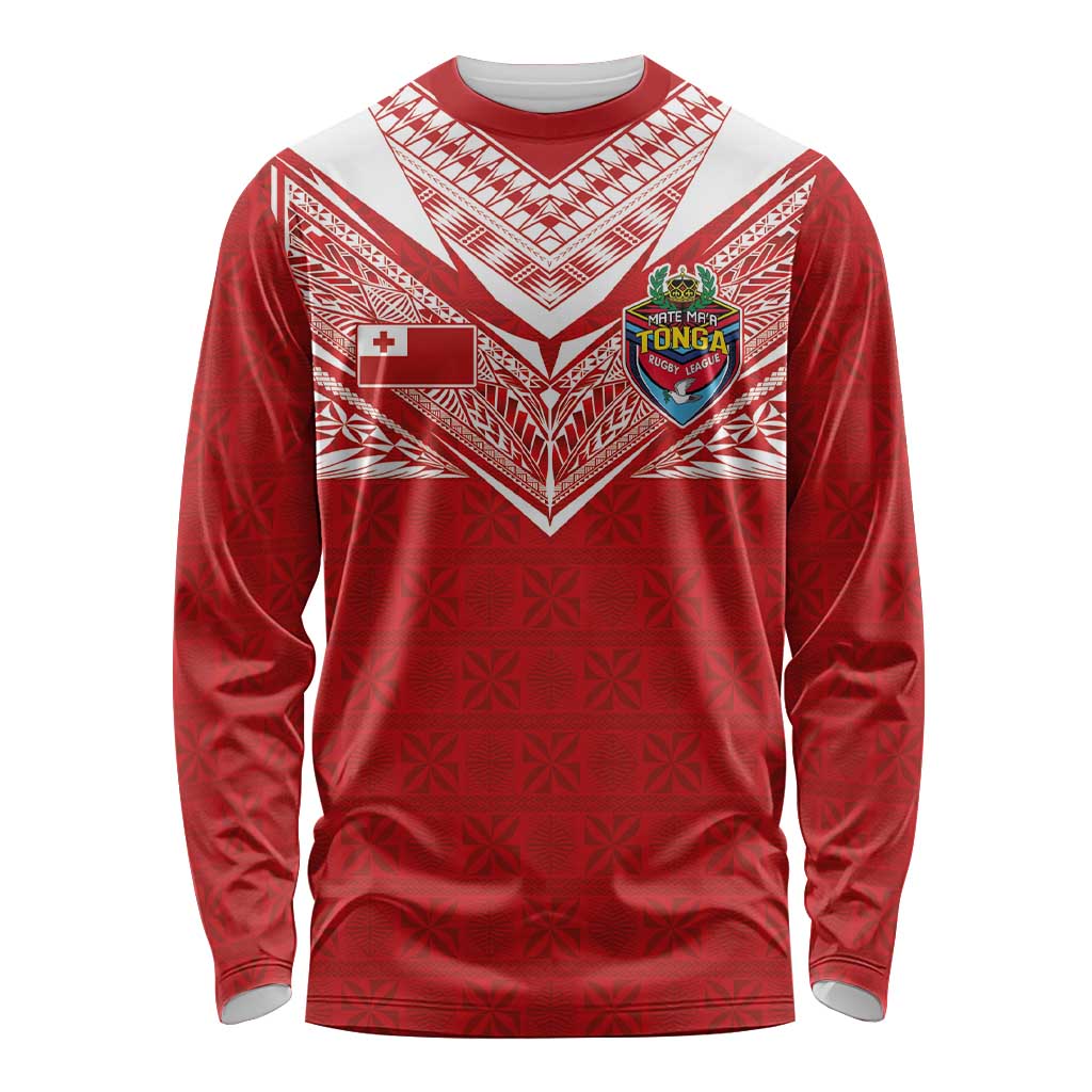 Custom Tonga Rugby Long Sleeve Shirt Ngatu Motifs and Pacific Patterns