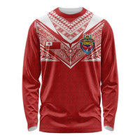 Custom Tonga Rugby Long Sleeve Shirt Ngatu Motifs and Pacific Patterns
