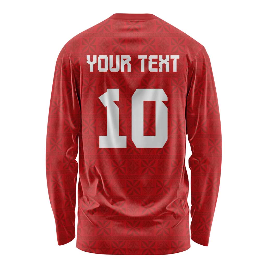 Custom Tonga Rugby Long Sleeve Shirt Ngatu Motifs and Pacific Patterns