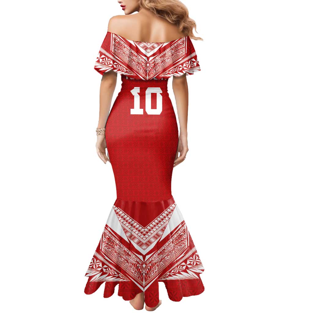 Custom Tonga Rugby Mermaid Dress Ngatu Motifs and Pacific Patterns LT03 - Polynesian Pride