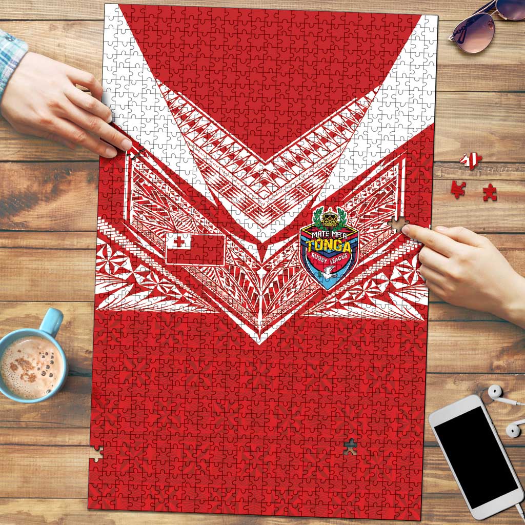 Tonga Rugby Puzzle Ngatu Motifs and Pacific Patterns LT03 Red - Polynesian Pride