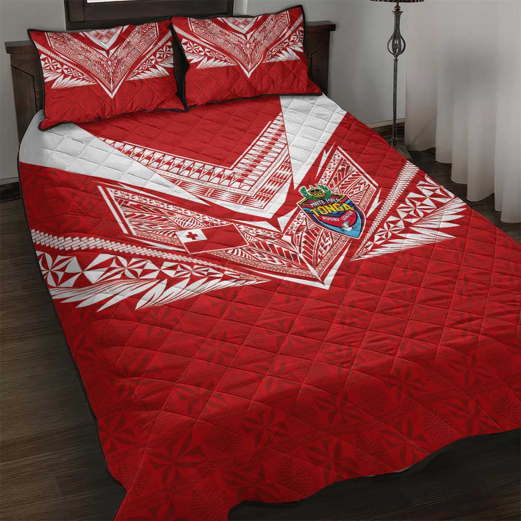 Tonga Rugby Quilt Bed Set Ngatu Motifs and Pacific Patterns
