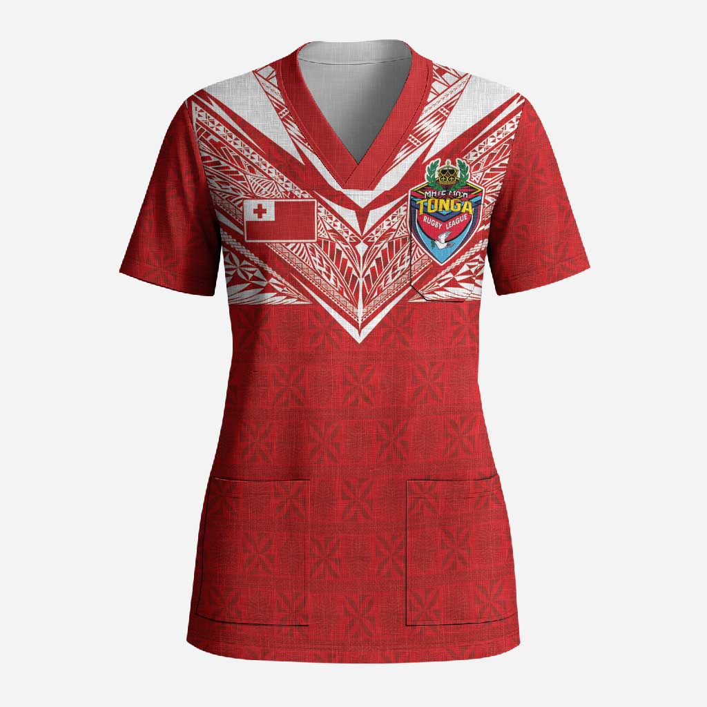 Custom Tonga Rugby Scrub Top Ngatu Motifs and Pacific Patterns