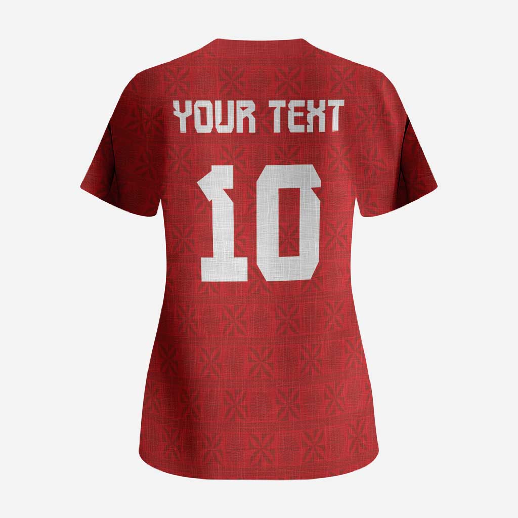 Custom Tonga Rugby Scrub Top Ngatu Motifs and Pacific Patterns