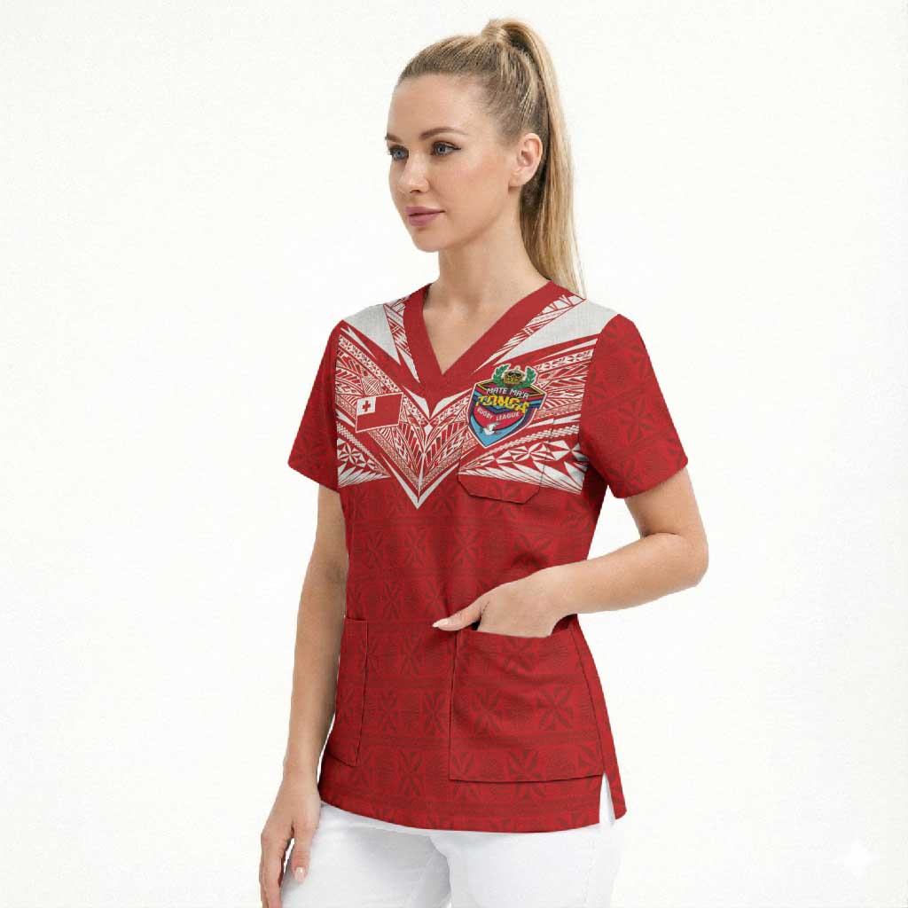 Custom Tonga Rugby Scrub Top Ngatu Motifs and Pacific Patterns