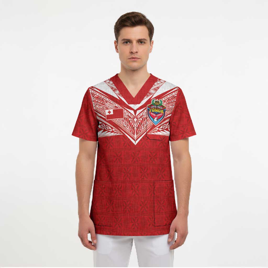 Custom Tonga Rugby Scrub Top Ngatu Motifs and Pacific Patterns