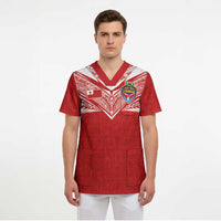 Custom Tonga Rugby Scrub Top Ngatu Motifs and Pacific Patterns