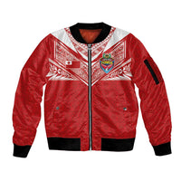 Custom Tonga Rugby Sleeve Zip Bomber Jacket Ngatu Motifs and Pacific Patterns