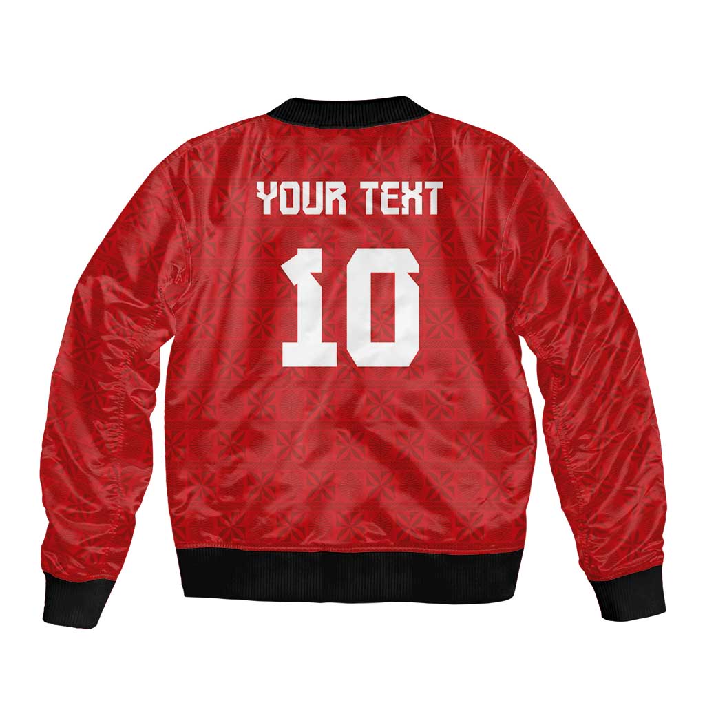 Custom Tonga Rugby Sleeve Zip Bomber Jacket Ngatu Motifs and Pacific Patterns