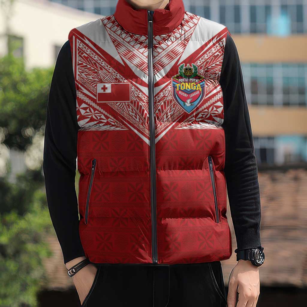 Custom Tonga Rugby Sleeveless Puffer Jacket Ngatu Motifs and Pacific Patterns