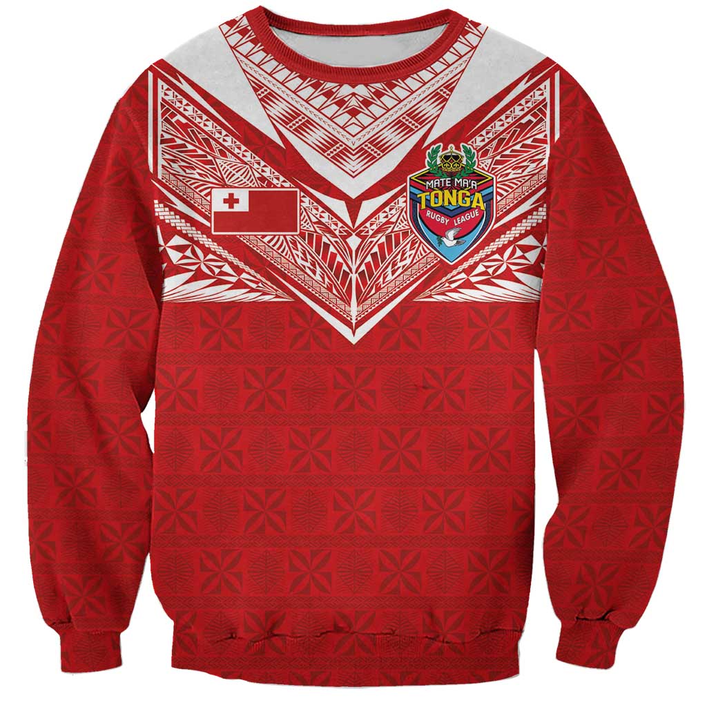 Custom Tonga Rugby Sweatshirt Ngatu Motifs and Pacific Patterns LT03 Unisex Red - Polynesian Pride