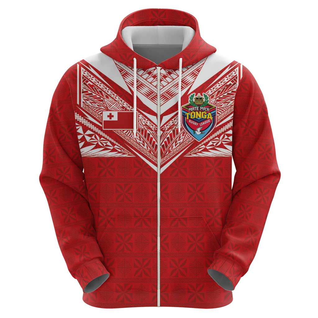 Custom Tonga Rugby Zip Hoodie Ngatu Motifs and Pacific Patterns