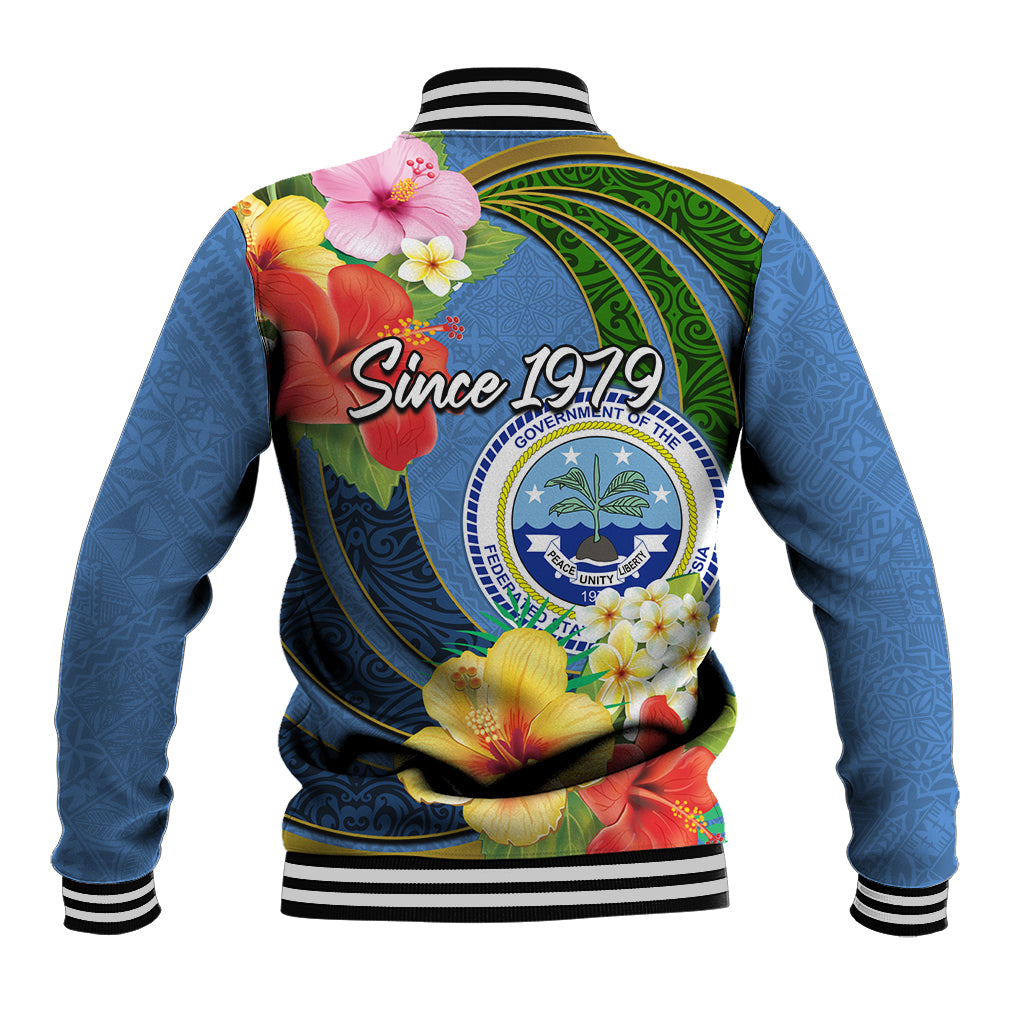 Micronesia Constitution Day Baseball Jacket Hibiscus and Tapa Tribal Pattern LT03 - Polynesian Pride