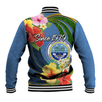 Micronesia Constitution Day Baseball Jacket Hibiscus and Tapa Tribal Pattern LT03 - Polynesian Pride
