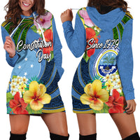 Micronesia Constitution Day Hoodie Dress Hibiscus and Tapa Tribal Pattern LT03 - Polynesian Pride