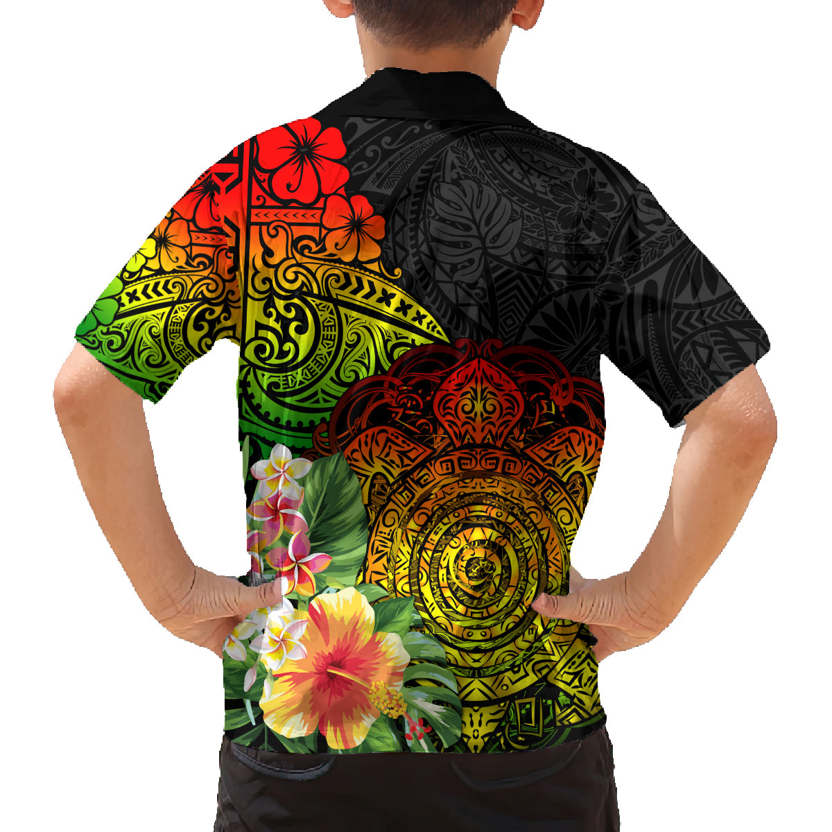 Polynesia Victory Day Family Matching Off Shoulder Maxi Dress and Hawaiian Shirt Tribal Turtle and Hibiscus LT03 - Polynesian Pride