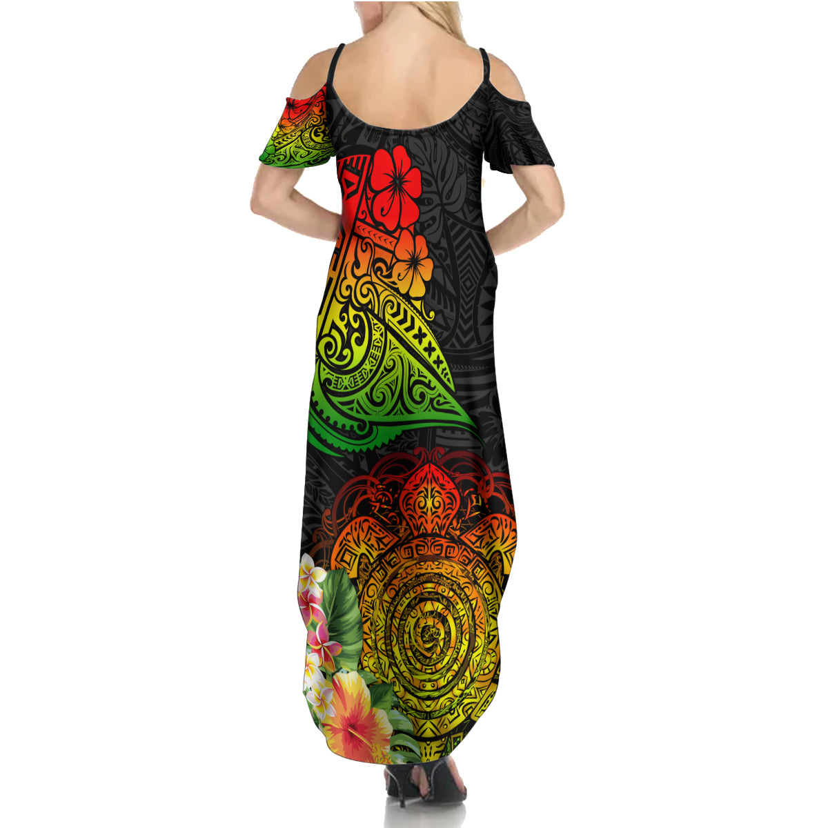 Polynesia Victory Day Family Matching Summer Maxi Dress and Hawaiian Shirt Tribal Turtle and Hibiscus LT03 - Polynesian Pride