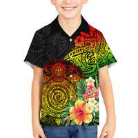 Polynesia Victory Day Kid Hawaiian Shirt Tribal Turtle and Hibiscus LT03 Kid Reggae - Polynesian Pride