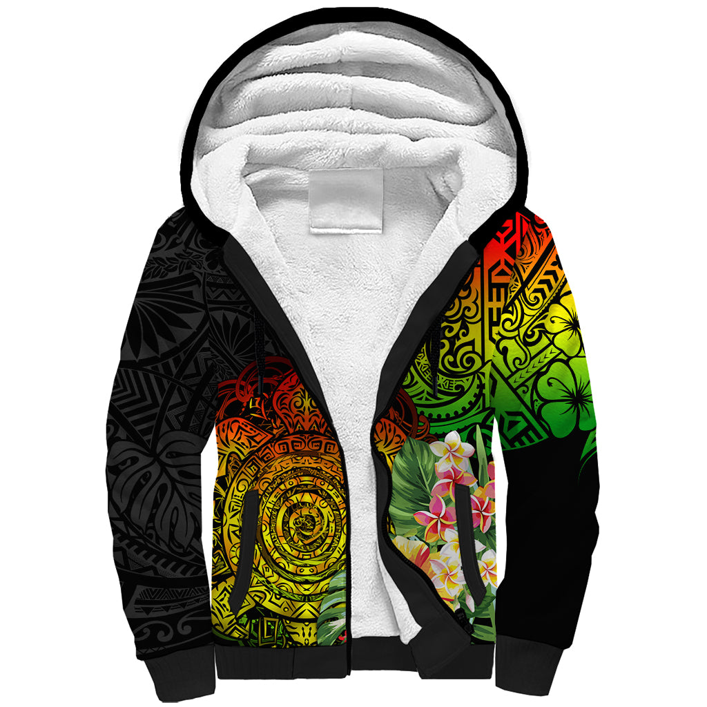 Polynesia Victory Day Sherpa Hoodie Tribal Turtle and Hibiscus LT03 Unisex Reggae - Polynesian Pride